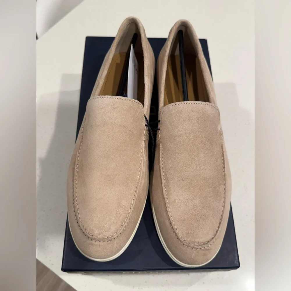 NWT Piombo Contemporary Men's Beige Suede Leather Moccasins Loafers EU 41 US 8